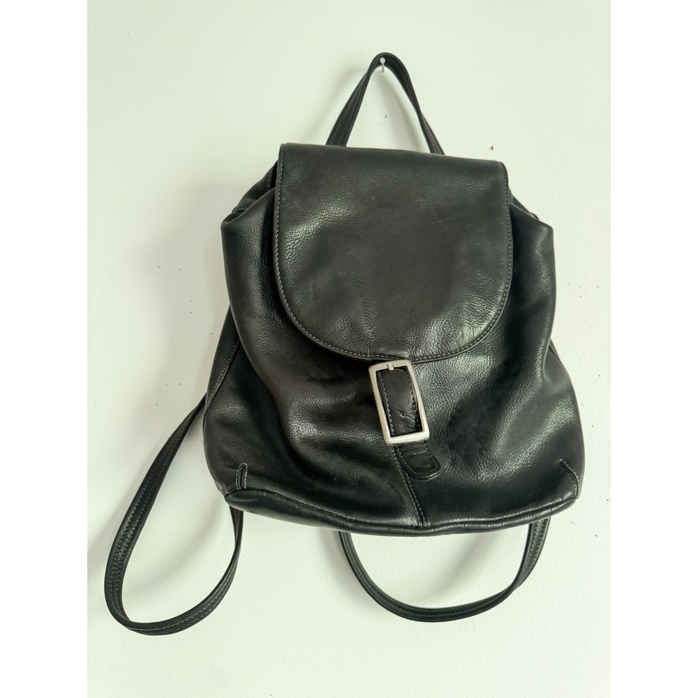 Tignanello Black Pebbled Leather Mini Backpack 90s Minimalist Whimsigoth Bag